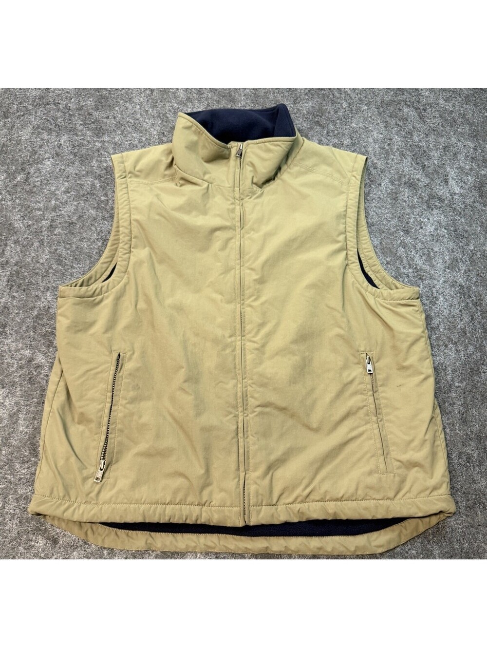 L.L.Bean Fleece Lined Vest Men’s Medium Tan Full Zip Nylon Outdoor Hiking